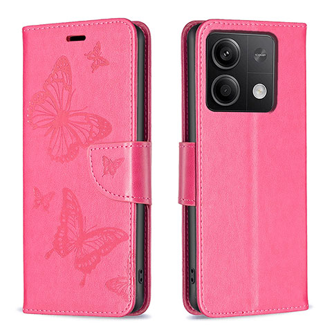 Handytasche Stand Schutzhülle Flip Leder Hülle Schmetterling B01F für Xiaomi Redmi Note 13 5G Pink