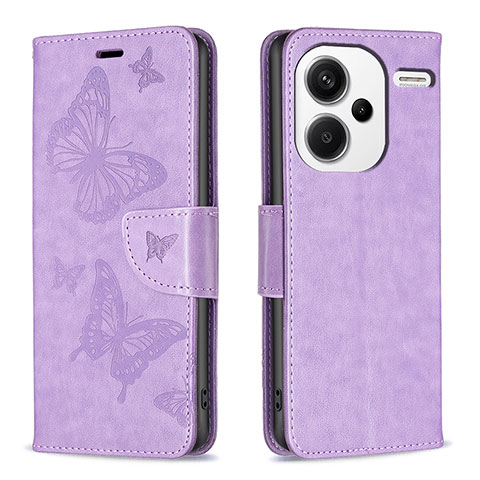 Handytasche Stand Schutzhülle Flip Leder Hülle Schmetterling B01F für Xiaomi Redmi Note 13 Pro+ Plus 5G Helles Lila