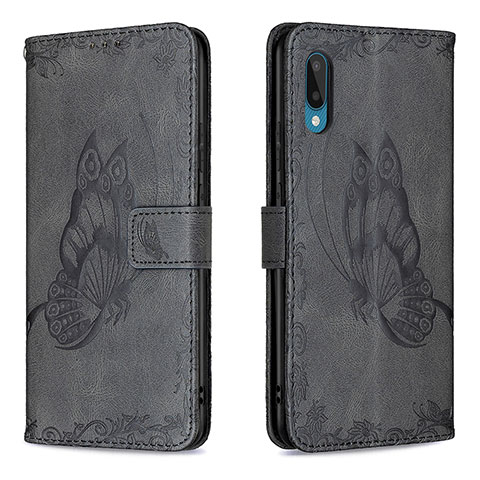 Handytasche Stand Schutzhülle Flip Leder Hülle Schmetterling B02F für Samsung Galaxy A02 Schwarz