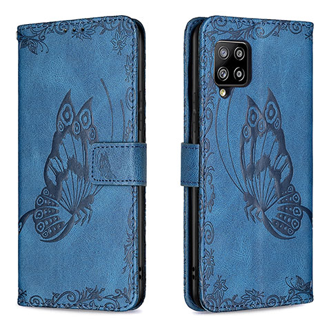 Handytasche Stand Schutzhülle Flip Leder Hülle Schmetterling B02F für Samsung Galaxy A42 5G Blau