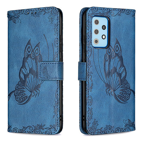 Handytasche Stand Schutzhülle Flip Leder Hülle Schmetterling B02F für Samsung Galaxy A52 5G Blau