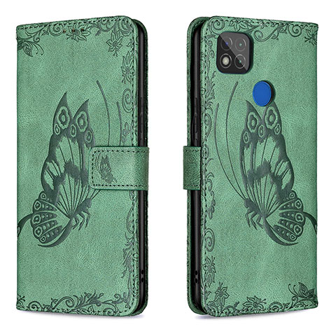 Handytasche Stand Schutzhülle Flip Leder Hülle Schmetterling B02F für Xiaomi POCO C31 Grün