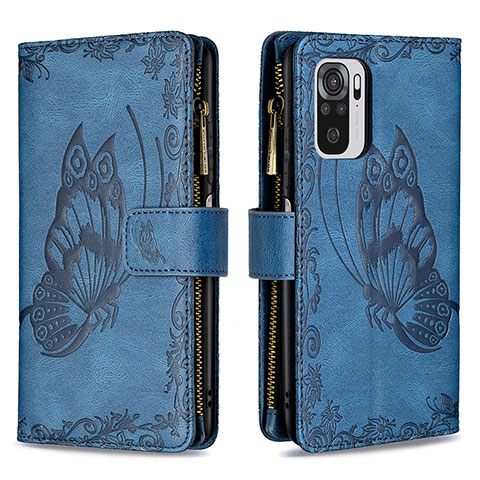 Handytasche Stand Schutzhülle Flip Leder Hülle Schmetterling B02F für Xiaomi Poco M5S Blau