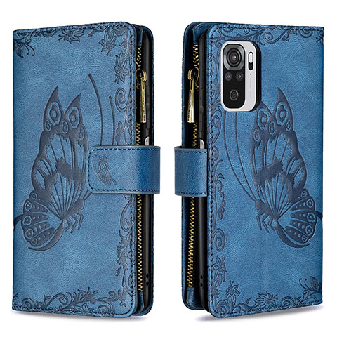 Handytasche Stand Schutzhülle Flip Leder Hülle Schmetterling B02F für Xiaomi Redmi Note 10 4G Blau