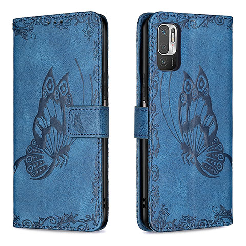 Handytasche Stand Schutzhülle Flip Leder Hülle Schmetterling B02F für Xiaomi Redmi Note 11 SE 5G Blau