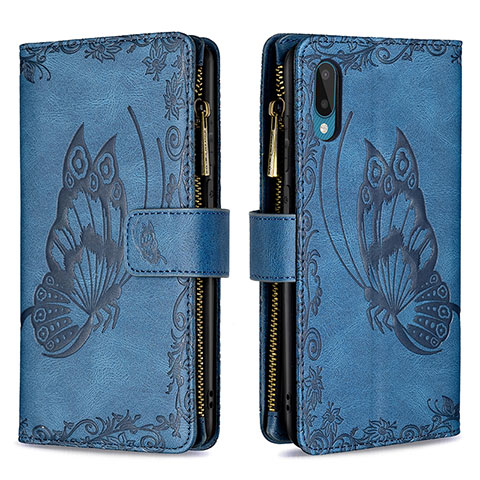 Handytasche Stand Schutzhülle Flip Leder Hülle Schmetterling B03F für Samsung Galaxy A02 Blau