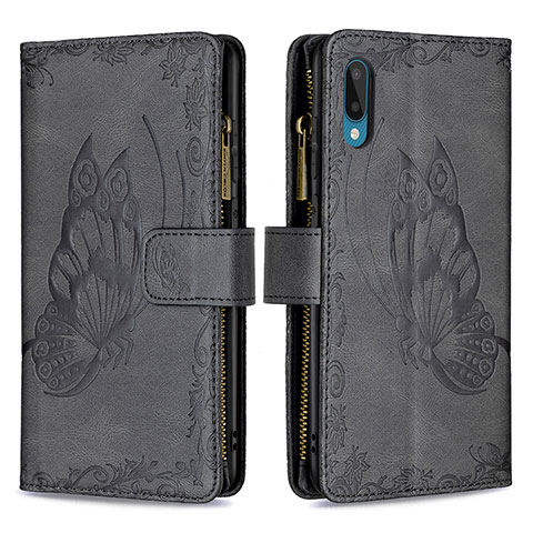 Handytasche Stand Schutzhülle Flip Leder Hülle Schmetterling B03F für Samsung Galaxy A02 Schwarz