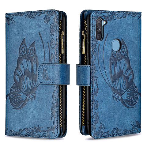 Handytasche Stand Schutzhülle Flip Leder Hülle Schmetterling B03F für Samsung Galaxy A11 Blau