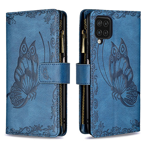 Handytasche Stand Schutzhülle Flip Leder Hülle Schmetterling B03F für Samsung Galaxy A12 Blau