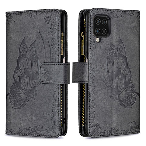 Handytasche Stand Schutzhülle Flip Leder Hülle Schmetterling B03F für Samsung Galaxy A12 Nacho Schwarz