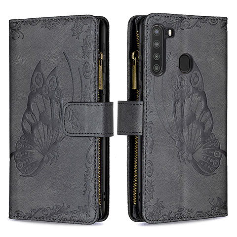 Handytasche Stand Schutzhülle Flip Leder Hülle Schmetterling B03F für Samsung Galaxy A21 Schwarz