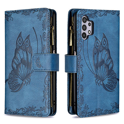 Handytasche Stand Schutzhülle Flip Leder Hülle Schmetterling B03F für Samsung Galaxy A32 5G Blau