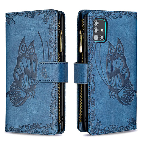 Handytasche Stand Schutzhülle Flip Leder Hülle Schmetterling B03F für Samsung Galaxy A51 4G Blau