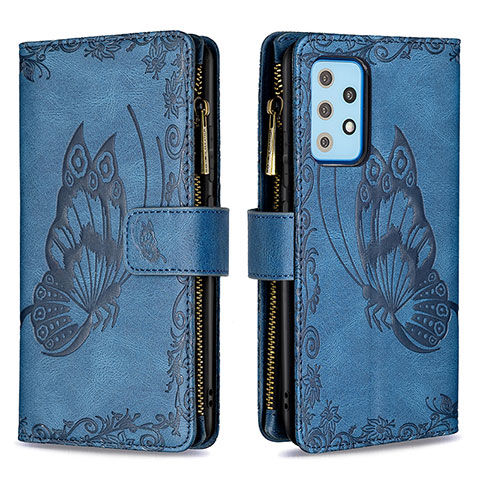 Handytasche Stand Schutzhülle Flip Leder Hülle Schmetterling B03F für Samsung Galaxy A52 5G Blau