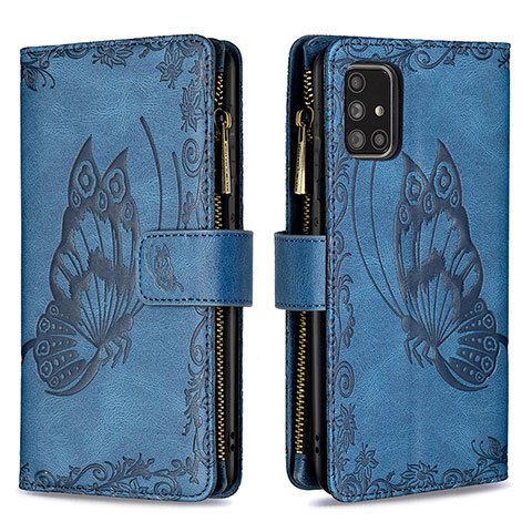 Handytasche Stand Schutzhülle Flip Leder Hülle Schmetterling B03F für Samsung Galaxy A71 4G A715 Blau