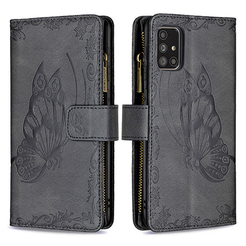 Handytasche Stand Schutzhülle Flip Leder Hülle Schmetterling B03F für Samsung Galaxy A71 4G A715 Schwarz