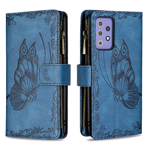 Handytasche Stand Schutzhülle Flip Leder Hülle Schmetterling B03F für Samsung Galaxy A72 5G Blau