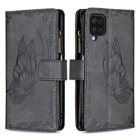 Handytasche Stand Schutzhülle Flip Leder Hülle Schmetterling B03F für Samsung Galaxy F12 Schwarz