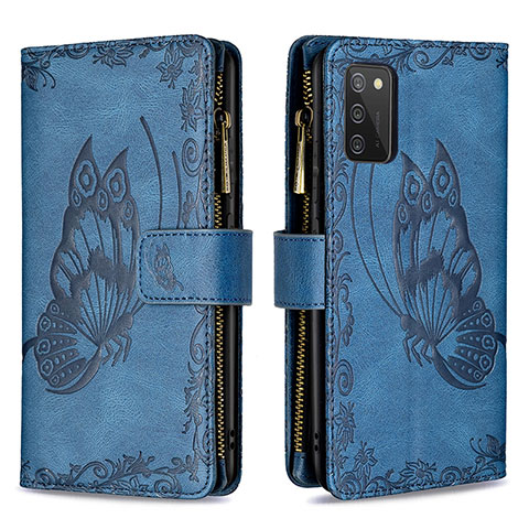 Handytasche Stand Schutzhülle Flip Leder Hülle Schmetterling B03F für Samsung Galaxy M02s Blau