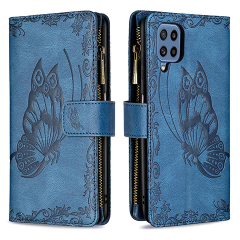 Handytasche Stand Schutzhülle Flip Leder Hülle Schmetterling B03F für Samsung Galaxy M32 4G Blau