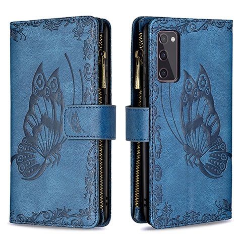 Handytasche Stand Schutzhülle Flip Leder Hülle Schmetterling B03F für Samsung Galaxy S20 FE 4G Blau