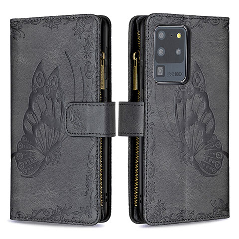 Handytasche Stand Schutzhülle Flip Leder Hülle Schmetterling B03F für Samsung Galaxy S20 Ultra 5G Schwarz