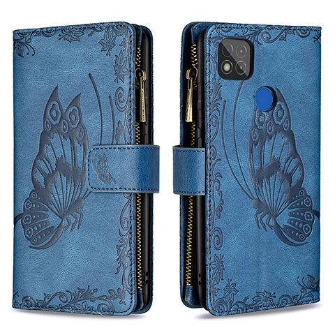 Handytasche Stand Schutzhülle Flip Leder Hülle Schmetterling B03F für Xiaomi POCO C3 Blau