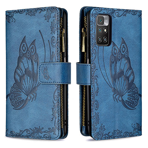 Handytasche Stand Schutzhülle Flip Leder Hülle Schmetterling B03F für Xiaomi Redmi 10 (2022) Blau