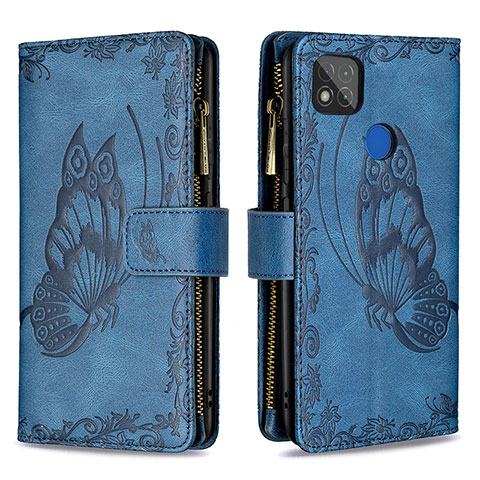 Handytasche Stand Schutzhülle Flip Leder Hülle Schmetterling B03F für Xiaomi Redmi 9C Blau