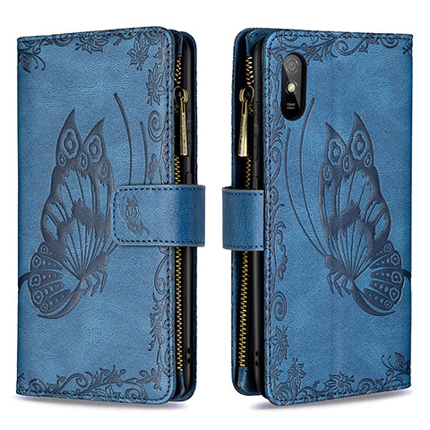 Handytasche Stand Schutzhülle Flip Leder Hülle Schmetterling B03F für Xiaomi Redmi 9i Blau