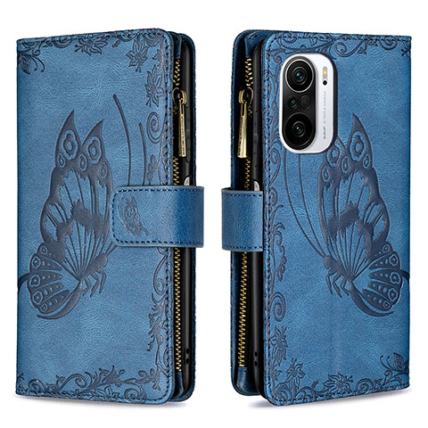 Handytasche Stand Schutzhülle Flip Leder Hülle Schmetterling B03F für Xiaomi Redmi K40 5G Blau