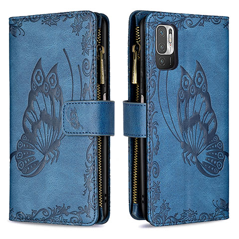 Handytasche Stand Schutzhülle Flip Leder Hülle Schmetterling B03F für Xiaomi Redmi Note 10 5G Blau