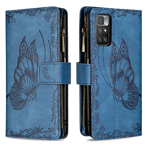 Handytasche Stand Schutzhülle Flip Leder Hülle Schmetterling B03F für Xiaomi Redmi Note 11 4G (2021) Blau