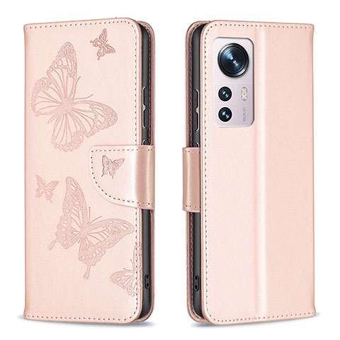 Handytasche Stand Schutzhülle Flip Leder Hülle Schmetterling B13F für Xiaomi Mi 12 Pro 5G Gold