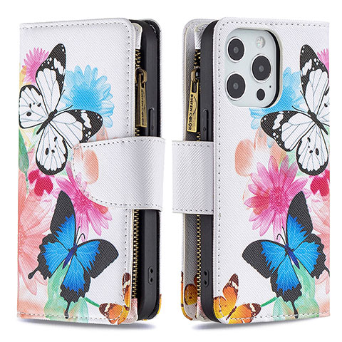 Handytasche Stand Schutzhülle Flip Leder Hülle Schmetterling für Apple iPhone 15 Pro Max Rosa