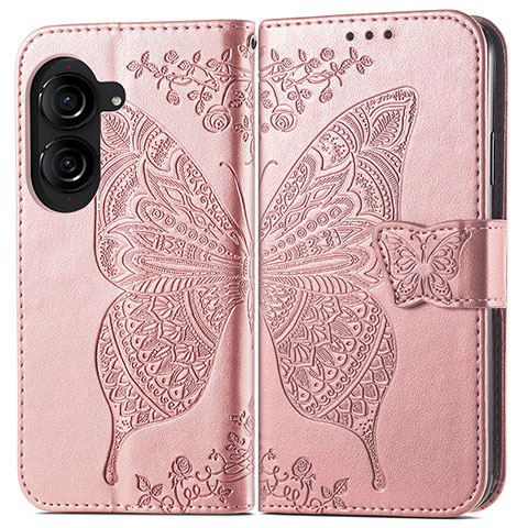 Handytasche Stand Schutzhülle Flip Leder Hülle Schmetterling für Asus ZenFone 10 Rosegold