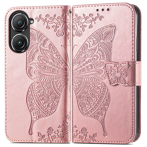 Handytasche Stand Schutzhülle Flip Leder Hülle Schmetterling für Asus Zenfone 9 Rosegold