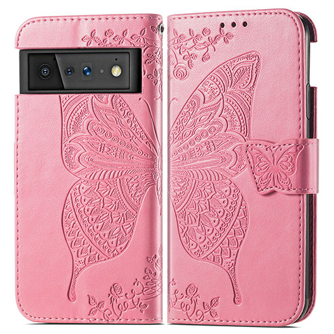 Handytasche Stand Schutzhülle Flip Leder Hülle Schmetterling für Google Pixel 6 5G Pink