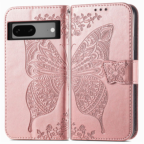 Handytasche Stand Schutzhülle Flip Leder Hülle Schmetterling für Google Pixel 7 5G Rosegold