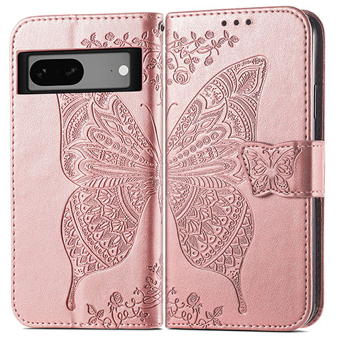 Handytasche Stand Schutzhülle Flip Leder Hülle Schmetterling für Google Pixel 7a 5G Rosegold