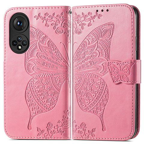 Handytasche Stand Schutzhülle Flip Leder Hülle Schmetterling für Huawei Honor 50 5G Pink