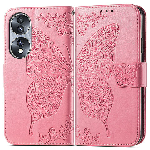 Handytasche Stand Schutzhülle Flip Leder Hülle Schmetterling für Huawei Honor 70 5G Pink