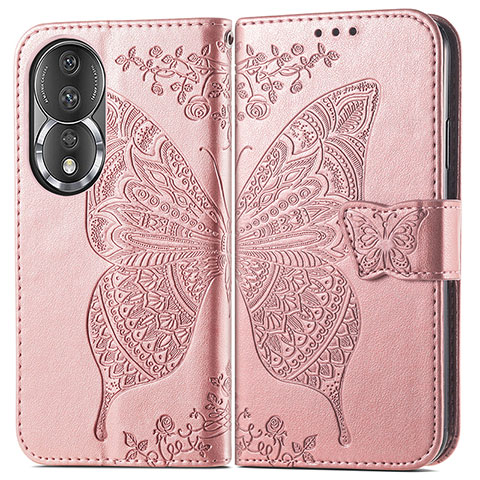 Handytasche Stand Schutzhülle Flip Leder Hülle Schmetterling für Huawei Honor 80 5G Rosegold