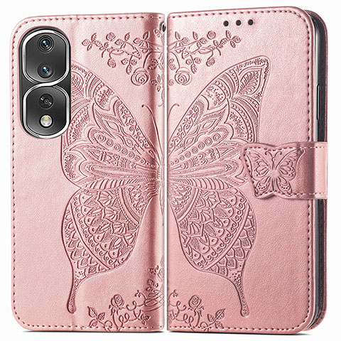 Handytasche Stand Schutzhülle Flip Leder Hülle Schmetterling für Huawei Honor 80 Pro 5G Rosegold