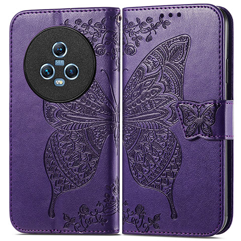 Handytasche Stand Schutzhülle Flip Leder Hülle Schmetterling für Huawei Honor Magic5 5G Violett