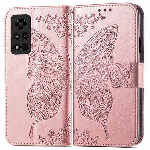 Handytasche Stand Schutzhülle Flip Leder Hülle Schmetterling für Huawei Honor V40 5G Rosegold