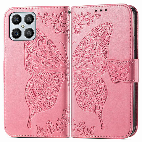 Handytasche Stand Schutzhülle Flip Leder Hülle Schmetterling für Huawei Honor X8 4G Pink