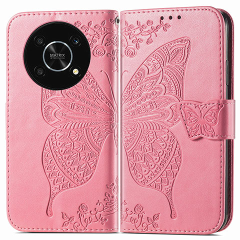 Handytasche Stand Schutzhülle Flip Leder Hülle Schmetterling für Huawei Honor X9 5G Pink