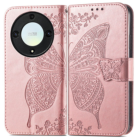 Handytasche Stand Schutzhülle Flip Leder Hülle Schmetterling für Huawei Honor X9a 5G Rosegold