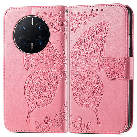 Handytasche Stand Schutzhülle Flip Leder Hülle Schmetterling für Huawei Mate 50 Pro Pink